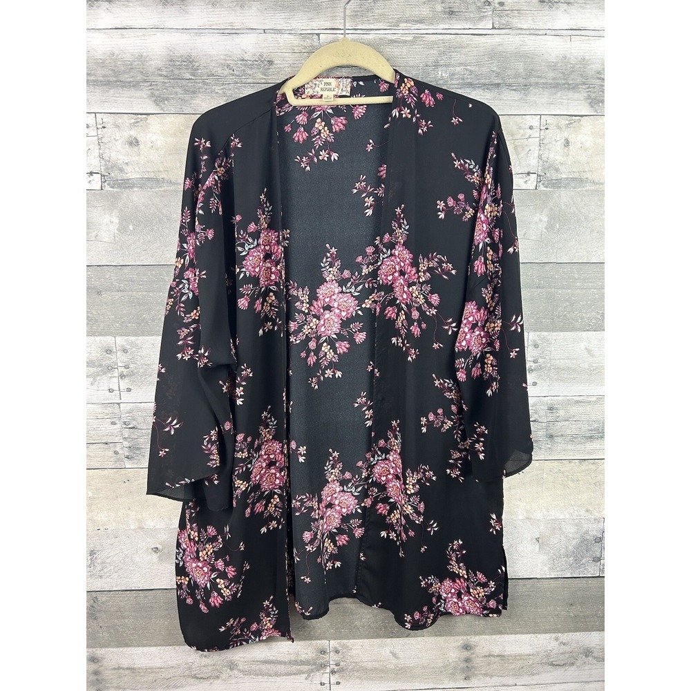 Pink Republic Women's Large Open Light Floral Cardigan